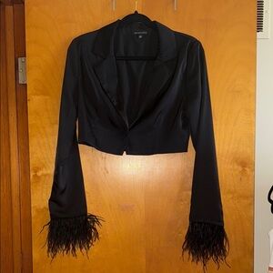 Express Black Cropped Blazer with Feather Cuffs